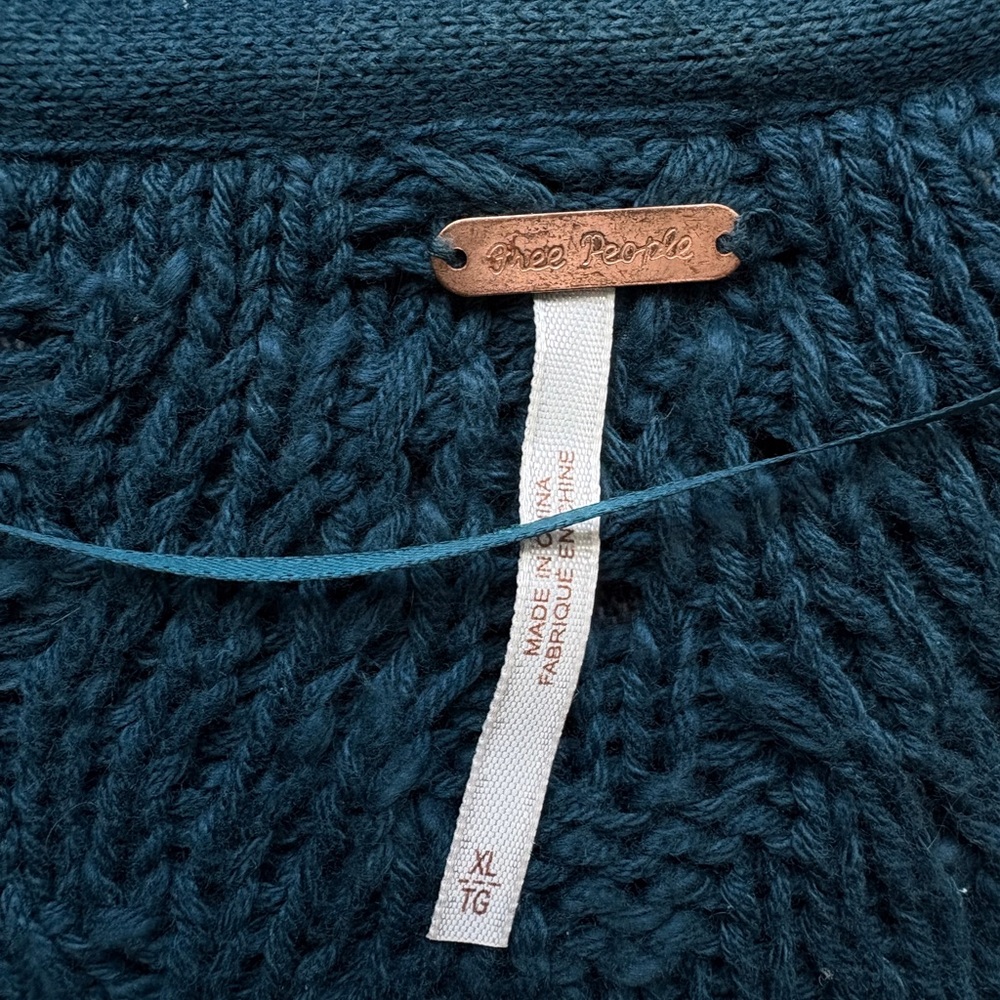 Free People Dark Teal Montana Cable Knit Cardigan XL - Picture 2 of 6